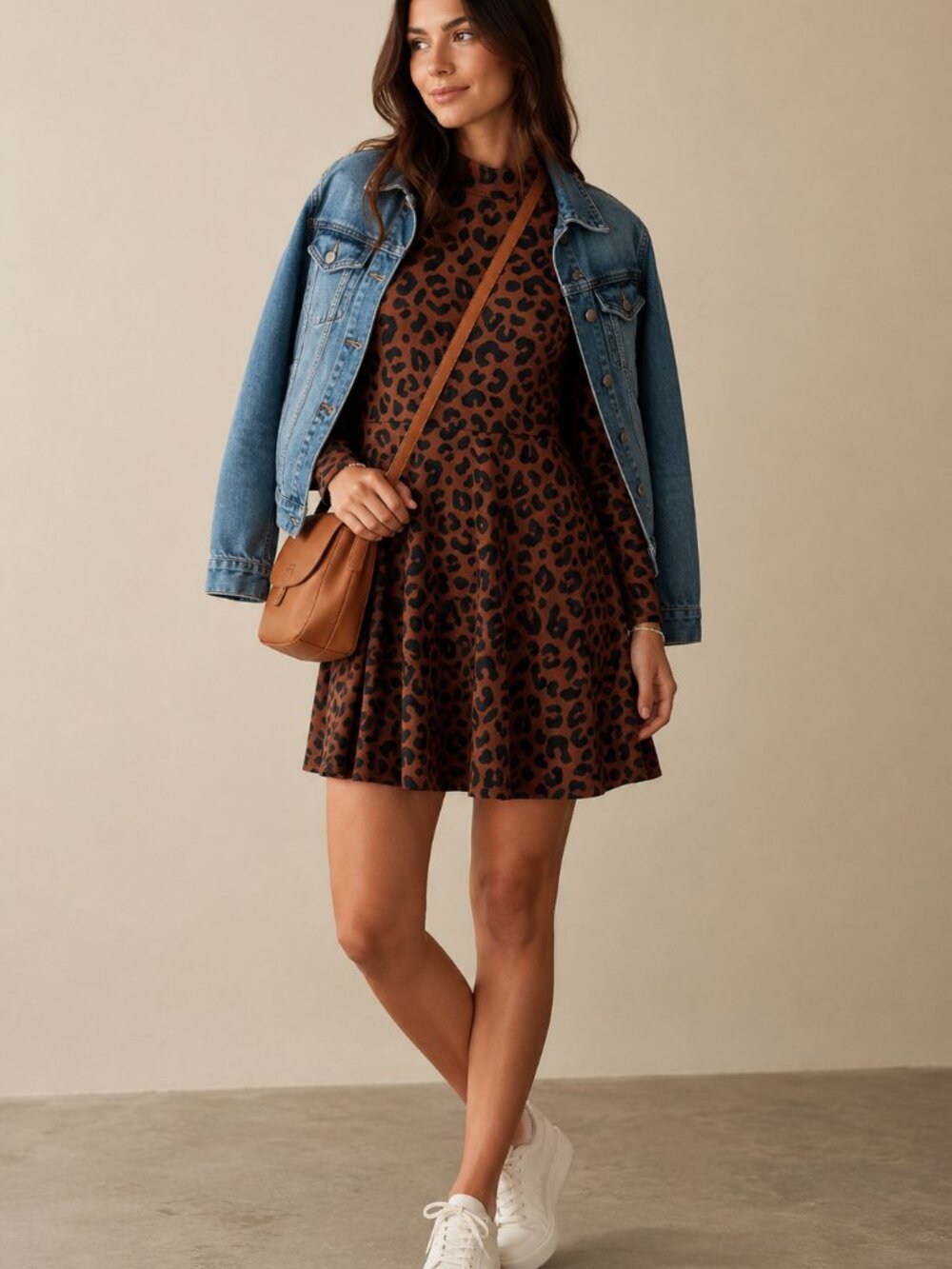Marine Layer Tyra Mock Neck Cheetah Print Mini Dress Brown Black Size Medium NWT